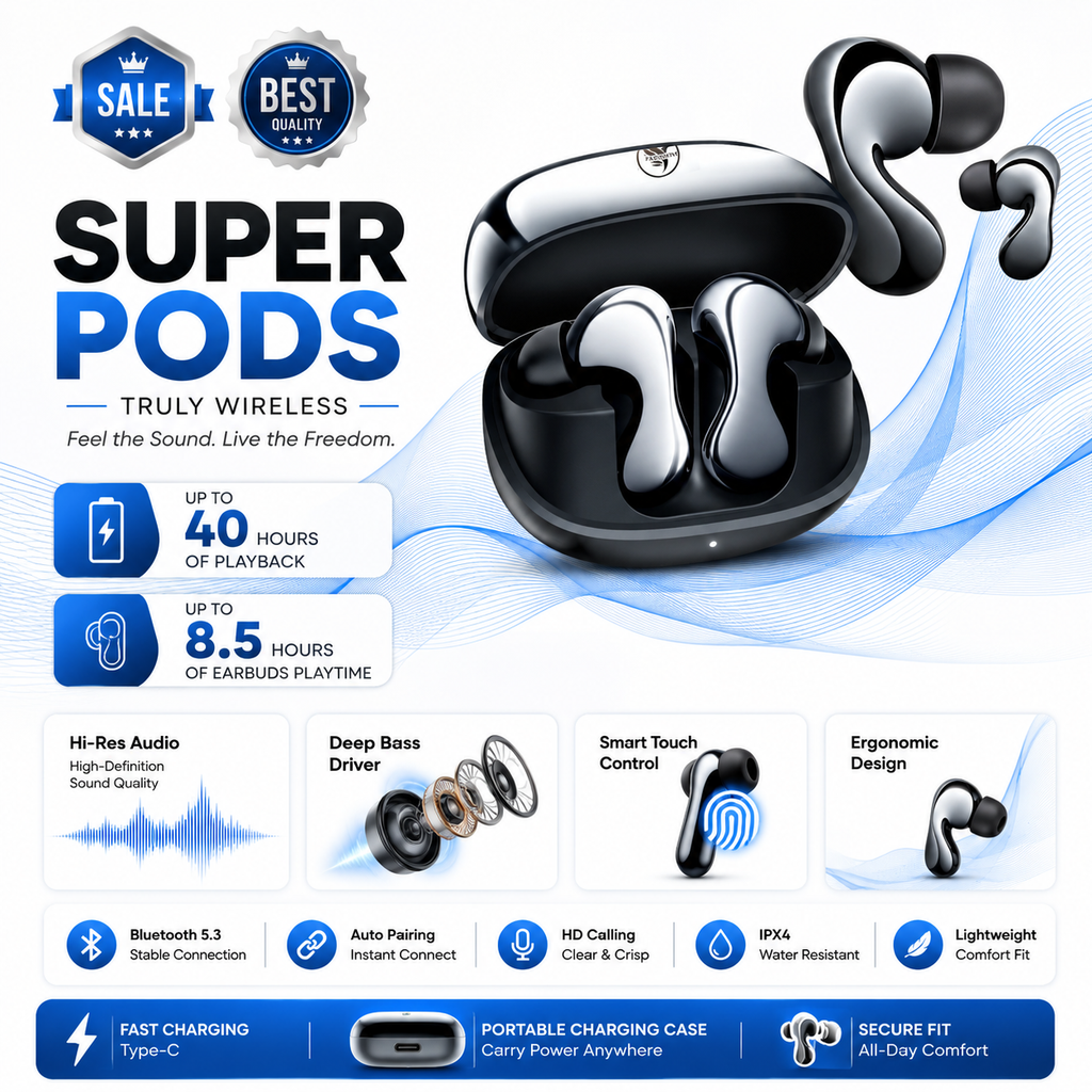 FARISHTAY SuperPods Studio ANC TWS Ear Buds Wireless, 38dB Quad Mic Noise Cancellation, Hi-Res Audio with LDAC, 3D Soundstage, Up to 60H Playback, Bluetooth True Wireless Earbuds