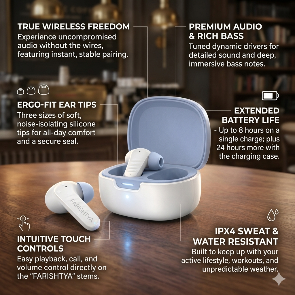 FARISHTAY Wireless Earbuds – Calm Sound, Elegant Style